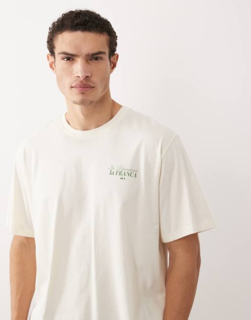 Jack & Jones - Cremehvid oversized T-shirt med landskabsprint på ryggen, 2 af 5