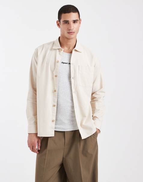 Jack & Jones - Cremehvid overskjorte i hørblanding - view 1