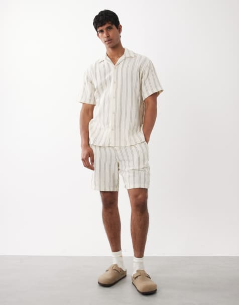 Jack & Jones - Cremehvid skjorte med stribet tekstur - Del af sæt - view 1