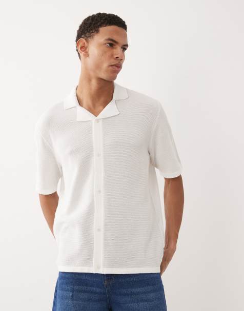 Jack & Jones - Cremehvid strikket skjorte med reverskrave og gennemgående knapper - view 1