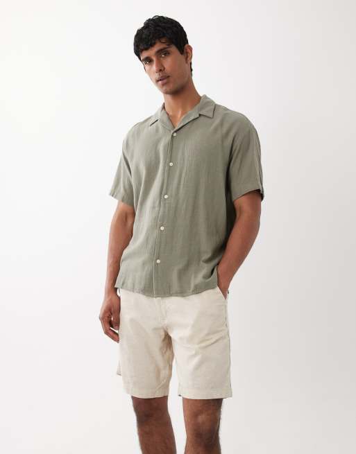 Jack & Jones - Cremehvide shorts med løbesnor i hørblanding, 2 af 5