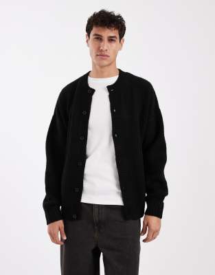 Jack & Jones Crew Neck Cardigan In Black