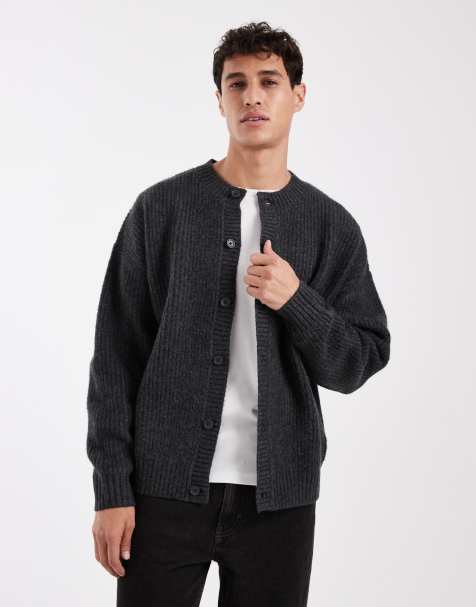 Jack & Jones crew neck cardigan in dark gray - view 1