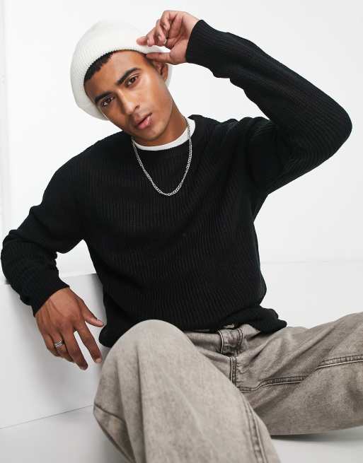 Jack & Jones crew neck jumper in black