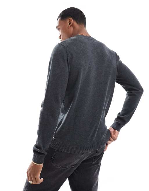 Jack & Jones crew neck jumper in dark grey marl, 2 of 4