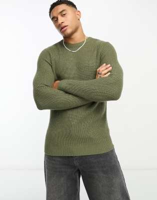 Jack & Jones crew neck jumper in khaki-Green