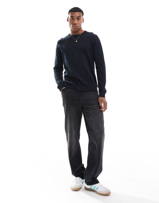 Jack & Jones crew neck jumper in navy , 4 of 4