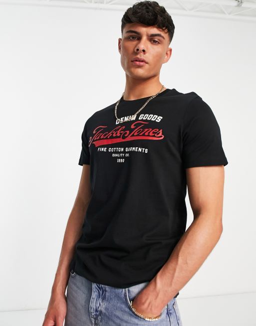 Jack & Jones crew neck logo t-shirt in black | ASOS