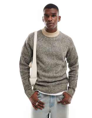 JACK & JONES CREW NECK NEP SWEATER IN BEIGE & BLACK-NEUTRAL