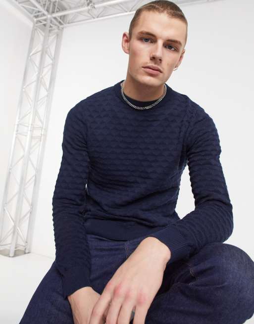 Jack And Jones Crew Neck Pullover In Navy Asos