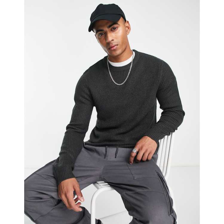 Jack Jones crew neck sweater in dark gray melange ASOS