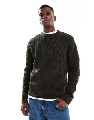 Jack & Jones Waffle Knit Sweater In Green