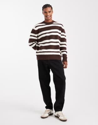 Jack & Jones Crew Neck Sweater With Stripes In Brown