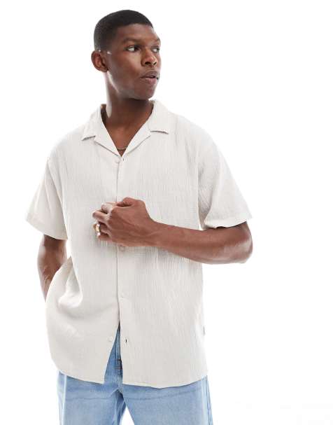 Jack & Jones crinkle short sleeve shirt in beige - view 1
