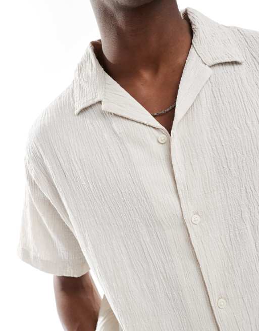 Jack & Jones crinkle short sleeve shirt in beige