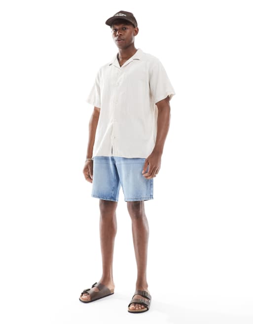 Jack & Jones crinkle short sleeve shirt in beige