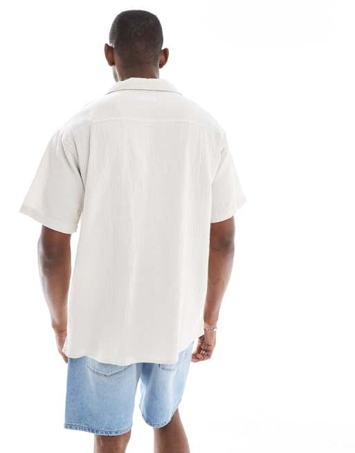 Jack & Jones crinkle short sleeve shirt in beige