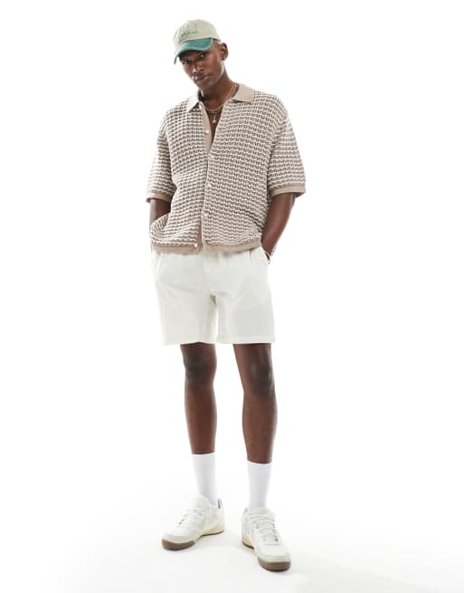 Jack & Jones crochet button through polo in beige