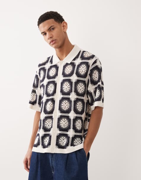 Jack & Jones crochet pattern shirt in black and white - view 1