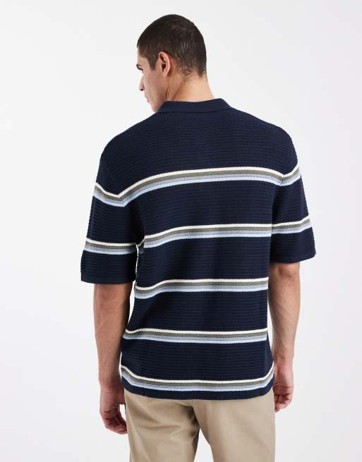 Jack & Jones crochet polo in navy stripe, 3 of 5