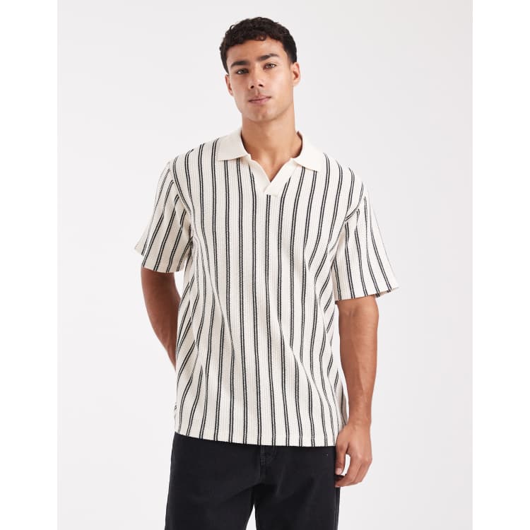 Jack & Jones crochet polo shirt with vertical stripes in