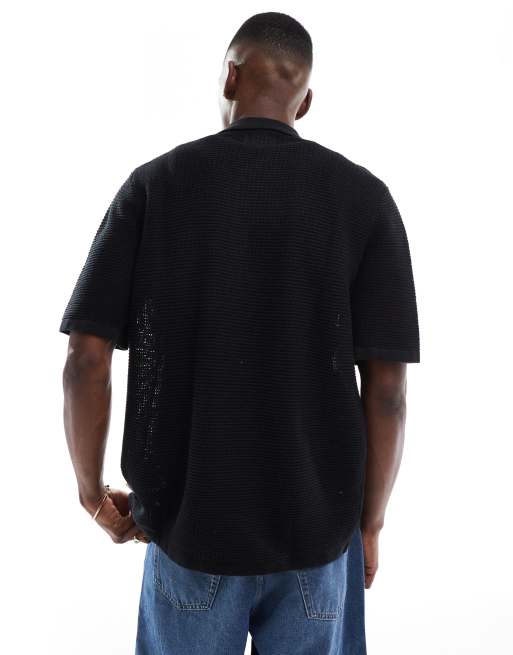 Jack & Jones crochet shirt in black, 4 of 4