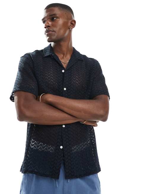 Jack & Jones crochet shirt in navy