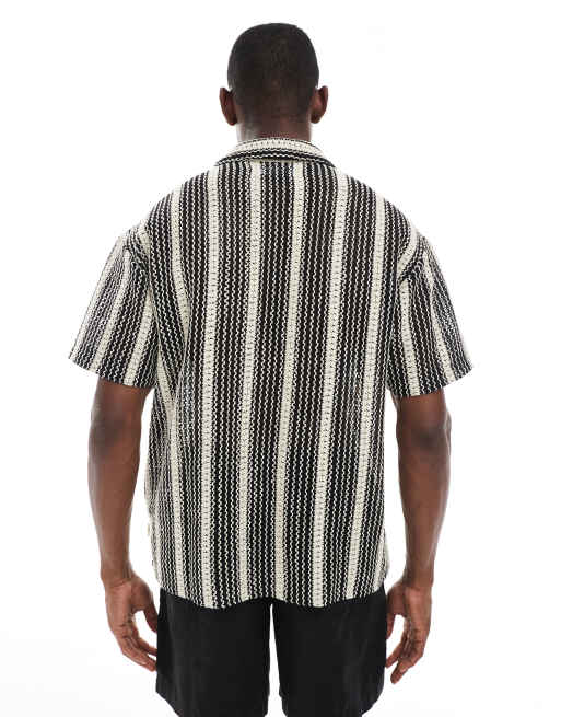 Jack & Jones crochet stripe shirt in black, 4 of 5