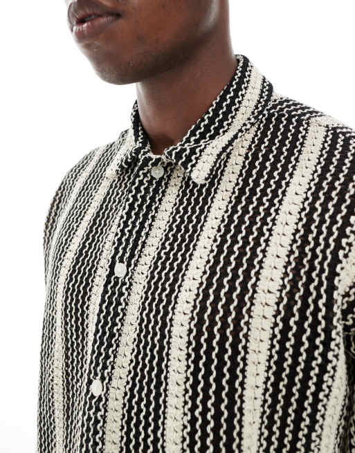 Jack & Jones crochet stripe shirt in black, 5 of 5