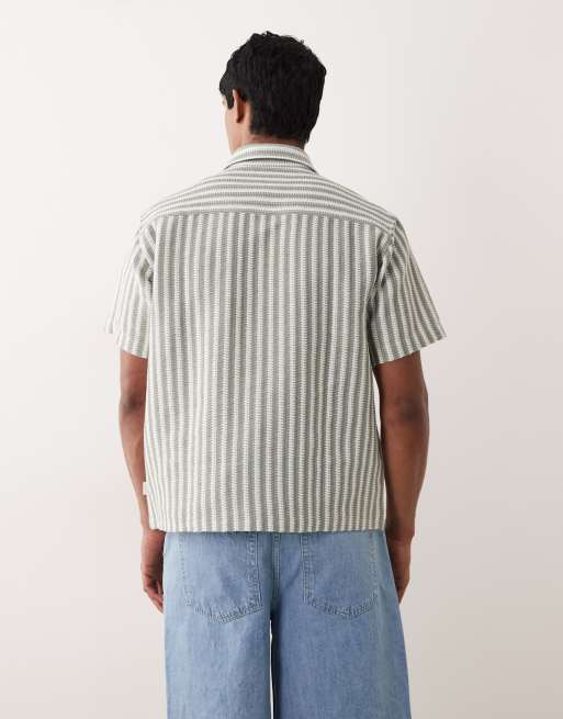 Jack & Jones crochet stripe short sleeve shirt in light green, 5 of 5