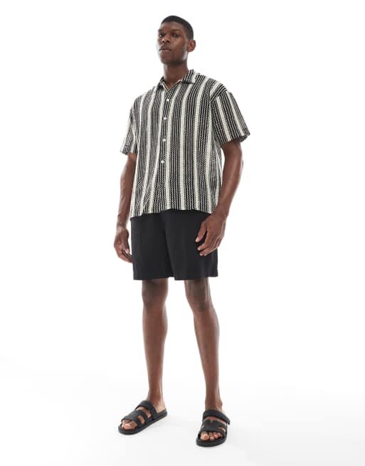 Jack & Jones crochet striped shirt in beige