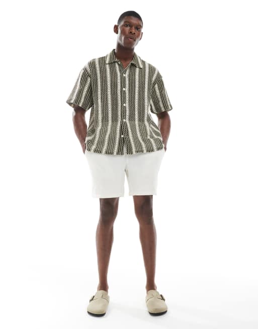 Jack & Jones crochet striped shirt in khaki