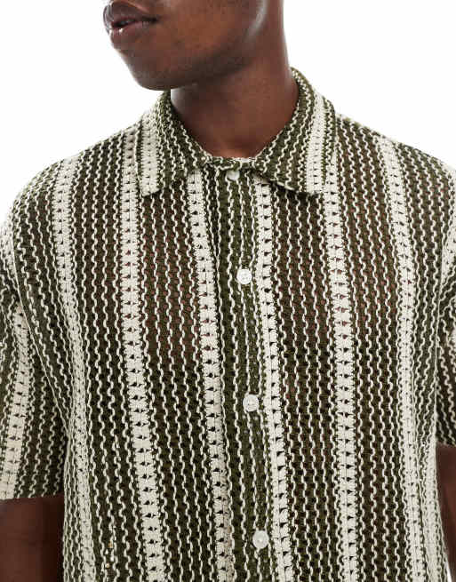 Jack & Jones crochet striped shirt in khaki