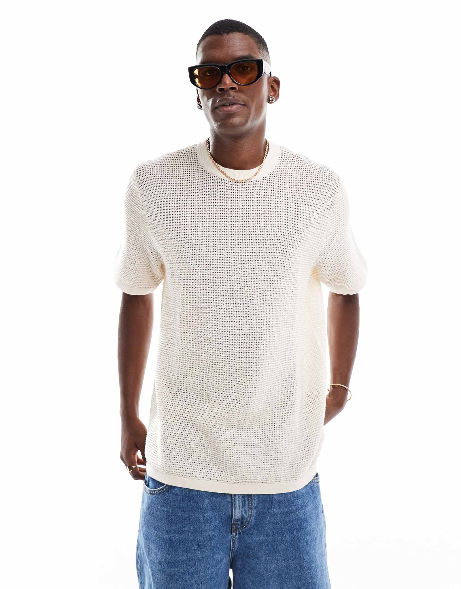 Вязаная футболка Jack &Jones бежевого цвета