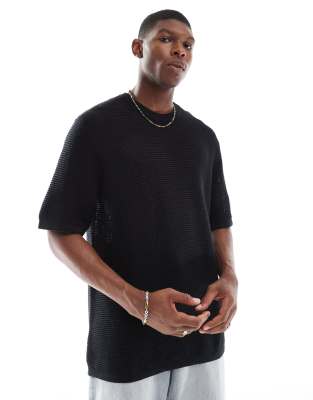 Jack & Jones Crochet T-shirt In Black