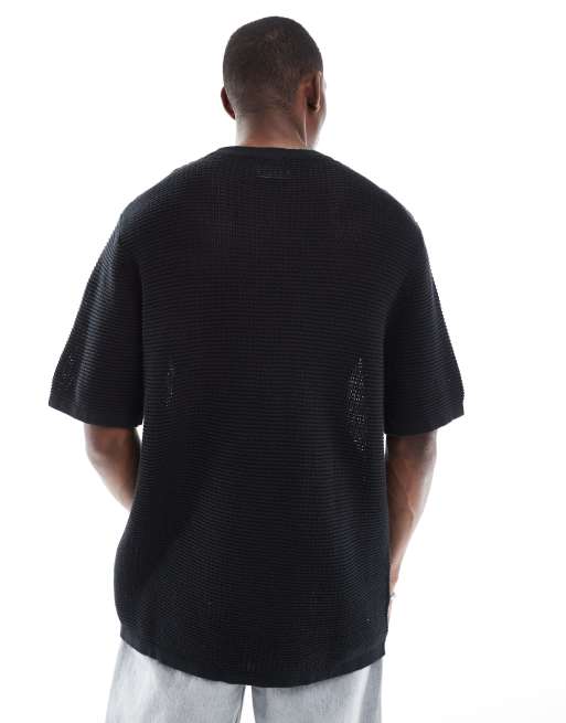 Jack & Jones crochet t-shirt in black, 4 of 4