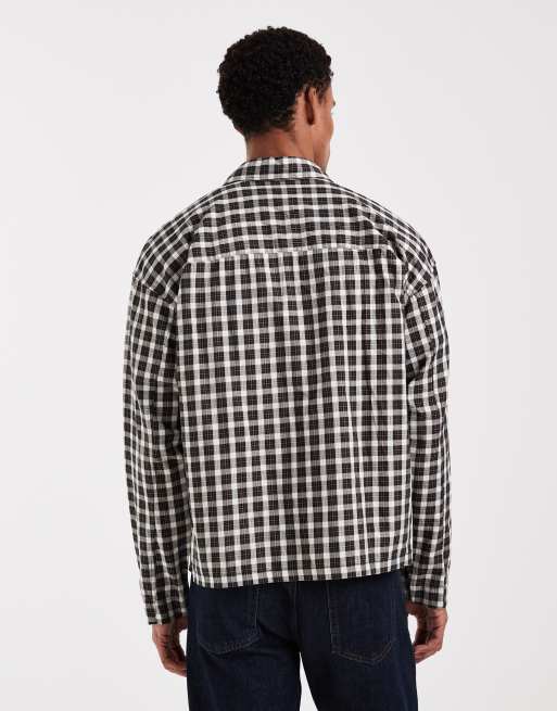 Jack & Jones cropped boxy shirt in black check, 3 of 5