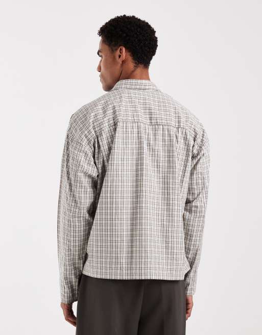 Jack & Jones cropped boxy shirt in cream check print, 3 of 5