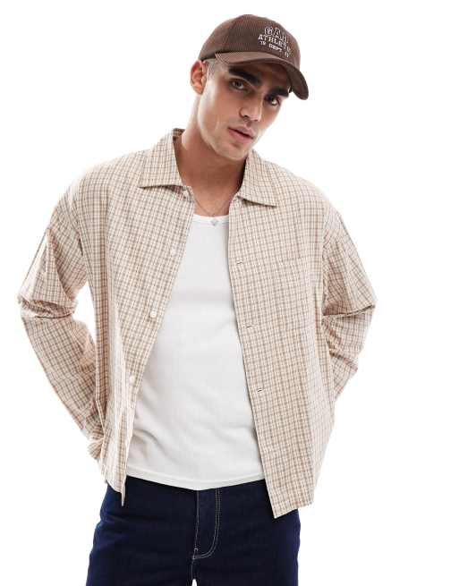 Jack & Jones cropped oversize shirt in neutral check