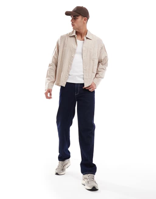 Jack & Jones cropped oversize shirt in neutral check