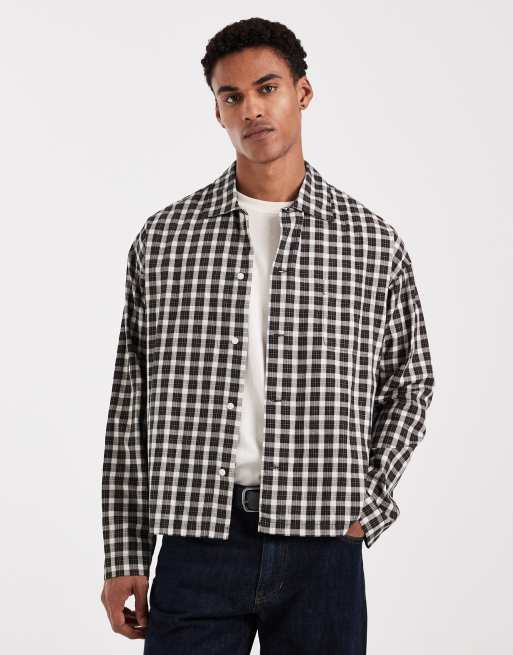 Jack & Jones - Cropped skjorte med firkantet pasform og sorte tern