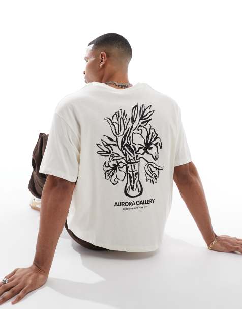 Jack & Jones – Cropped-T-Shirt in Weiß mit Oversize-Passform und floralem Print am Rücken - view 1