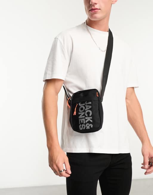 Jack Jones cross body logo bag in black ASOS