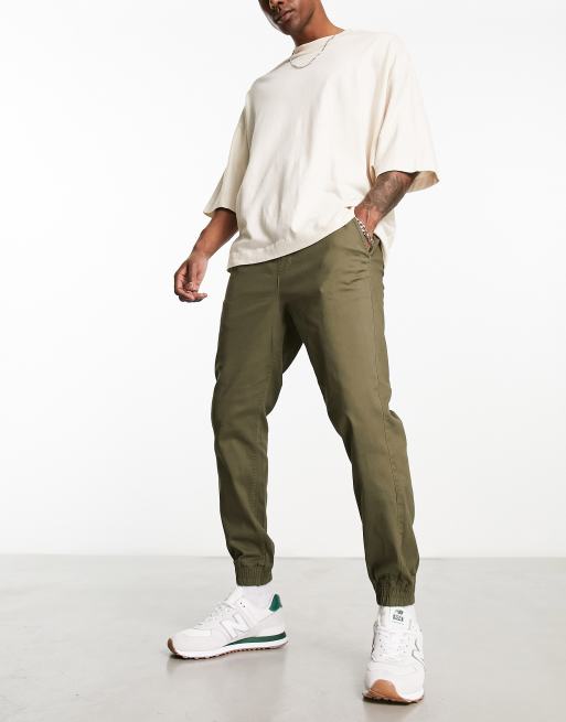 Jack & Jones cuffed chino trousers in olive green