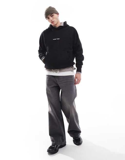 Jack & Jones – Czarna bluza oversize z kapturem i nadrukiem tekstowym na plecach, 2 z 4