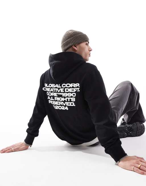 Jack & Jones – Czarna bluza oversize z kapturem i nadrukiem tekstowym na plecach, 3 z 4