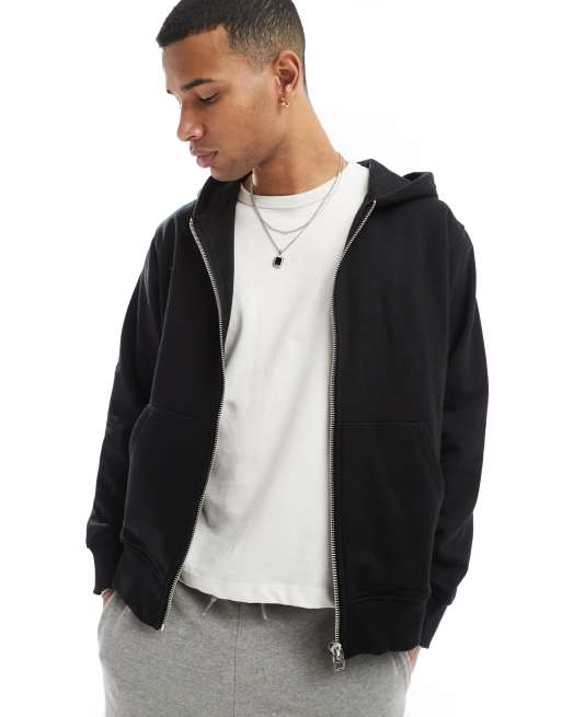 Jack & Jones – Czarna bluza oversize z kapturem i zapięciem na zamek z materiału o gramaturze 400 g/m<sup>2</sup>