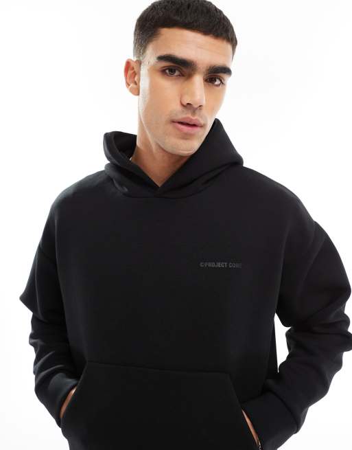 Jack & Jones – Czarna bluza oversize z kapturem z materiału w stylu scuba, 3 z 4
