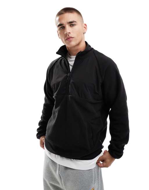 Jack & Jones – Czarna bluza polarowa z zamkiem pod szyją i nylonową wstawką 