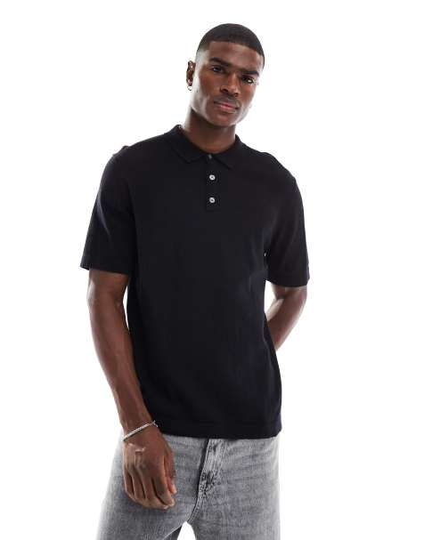 Jack & Jones knitted polo in black